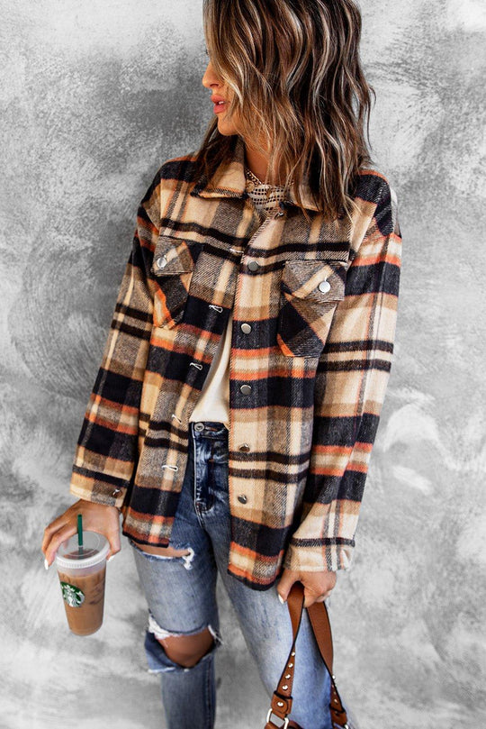 Plaid Button Down Flannel Jacket - Klazzi Fashion Boutique