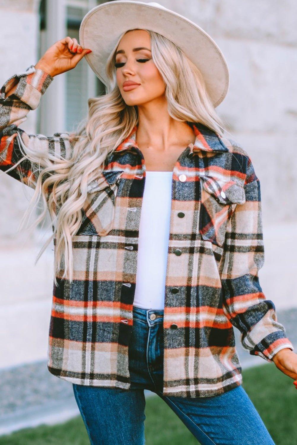 Plaid Button Down Flannel Jacket - Klazzi Fashion Boutique