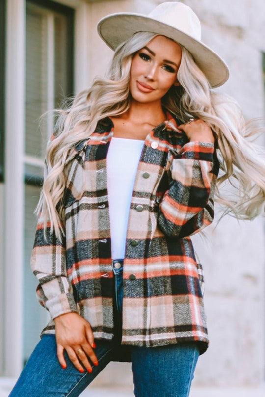 Plaid Button Down Flannel Jacket - Klazzi Fashion Boutique