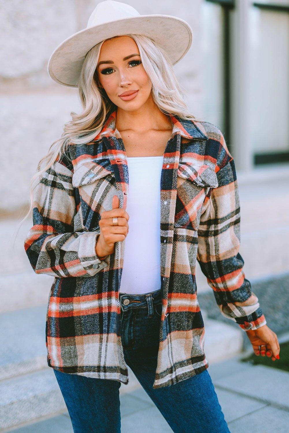 Plaid Button Down Flannel Jacket - Klazzi Fashion Boutique