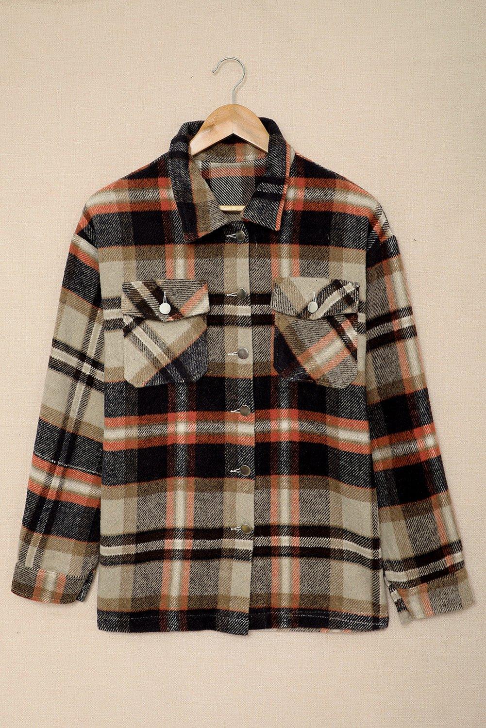 Plaid Button Down Flannel Jacket - Klazzi Fashion Boutique