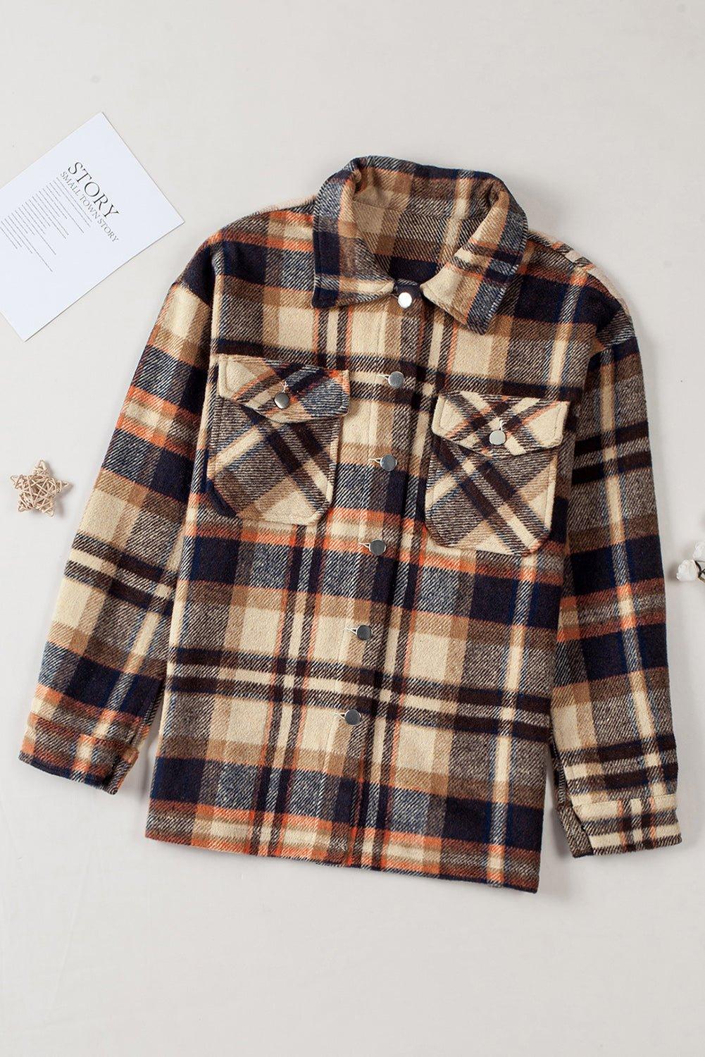 Plaid Button Down Flannel Jacket - Klazzi Fashion Boutique