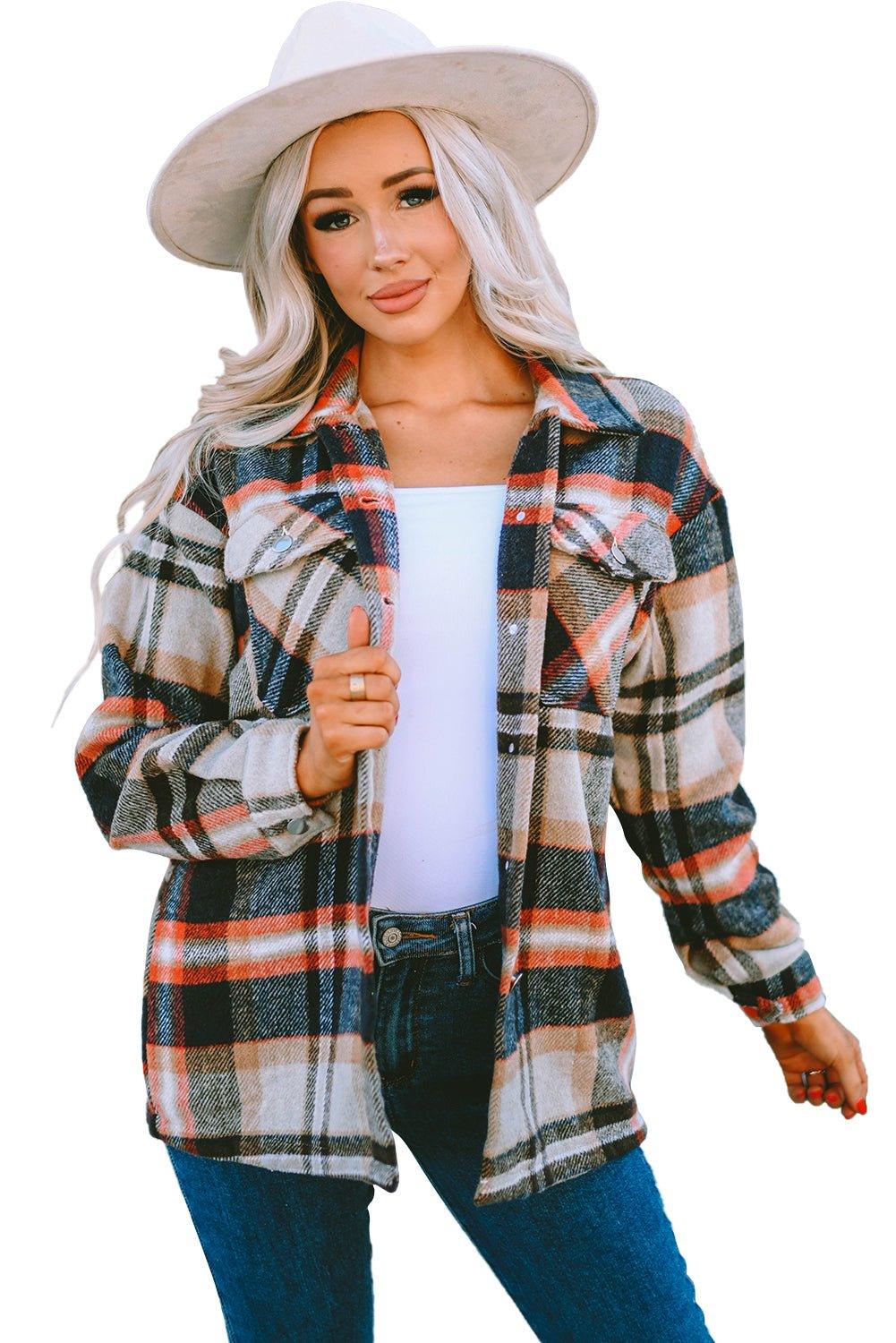 Plaid Button Down Flannel Jacket - Klazzi Fashion Boutique