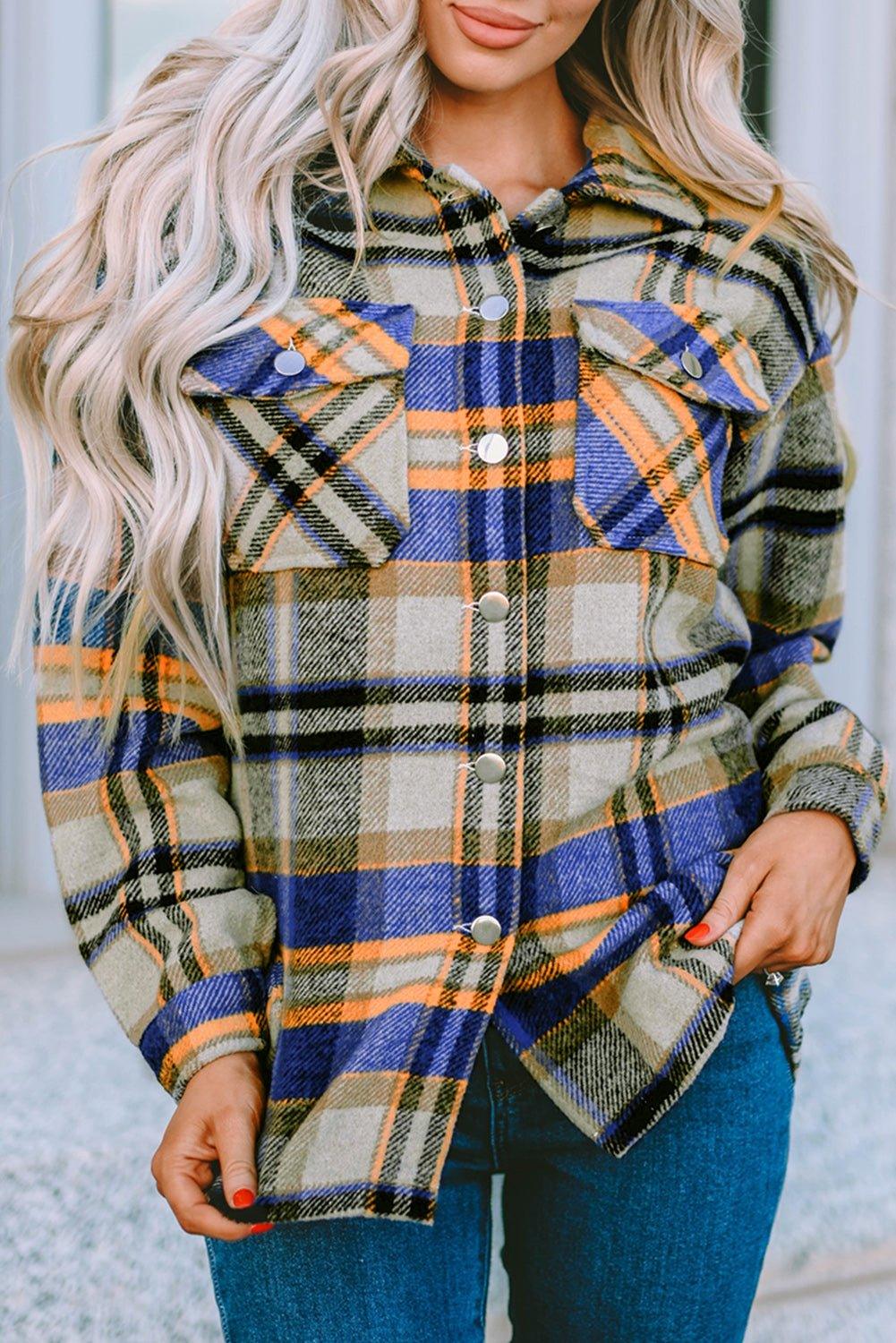 Plaid Button Down Flannel Jacket - Klazzi Fashion Boutique