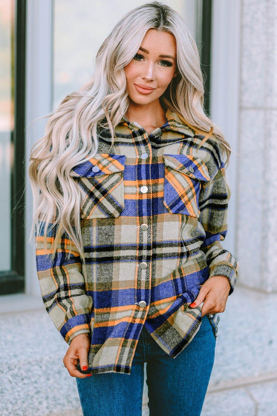 Plaid Button Down Flannel Jacket - Klazzi Fashion Boutique