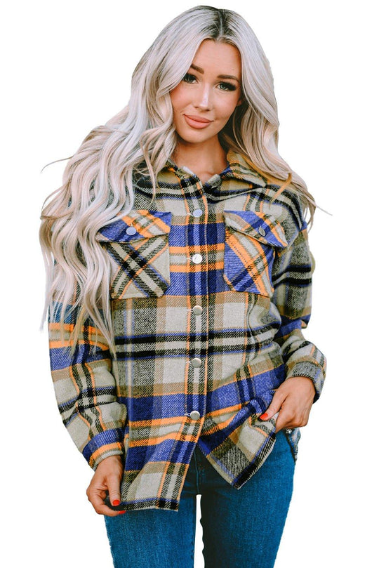 Plaid Button Down Flannel Jacket - Klazzi Fashion Boutique