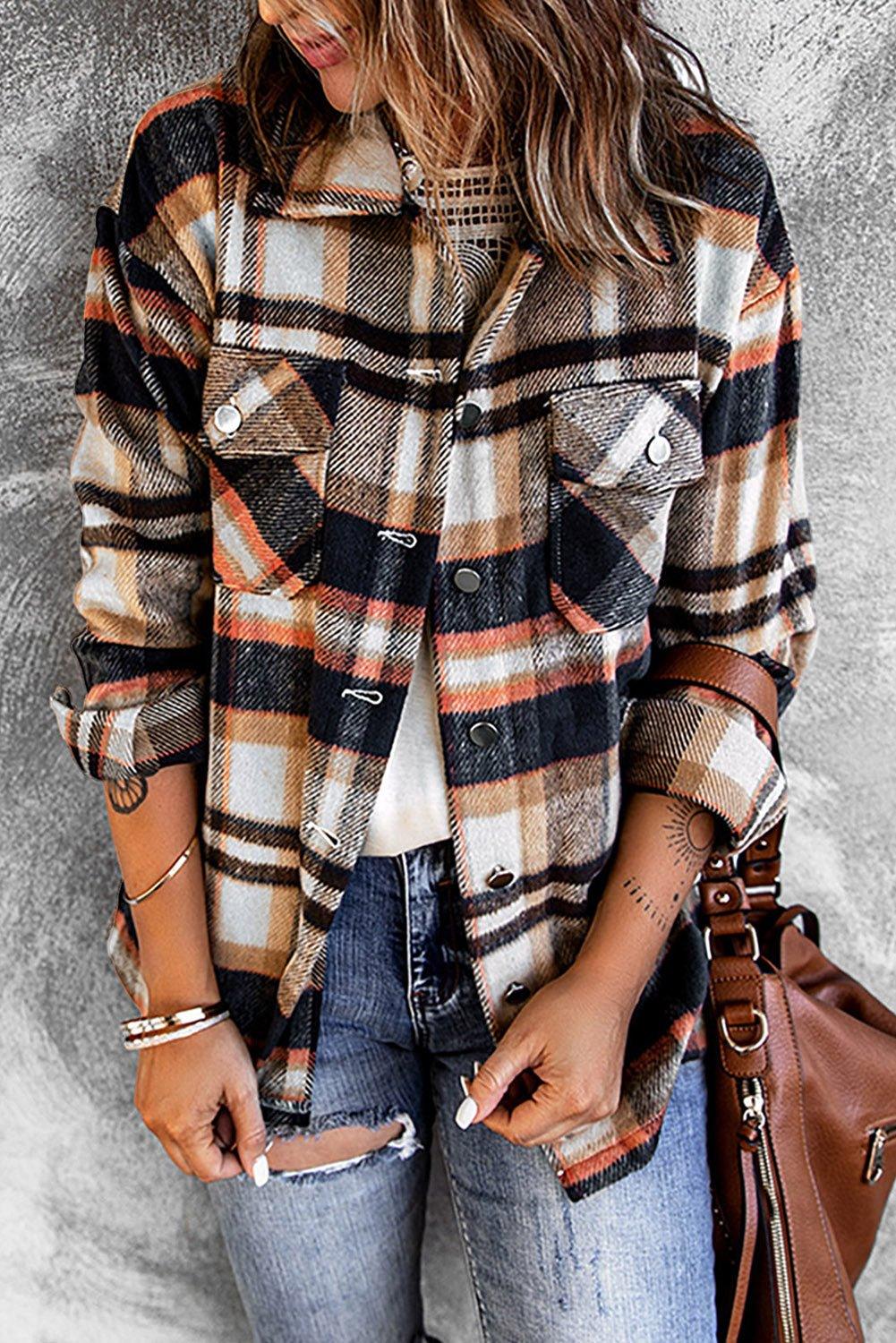 Plaid Button Down Flannel Jacket - Klazzi Fashion Boutique