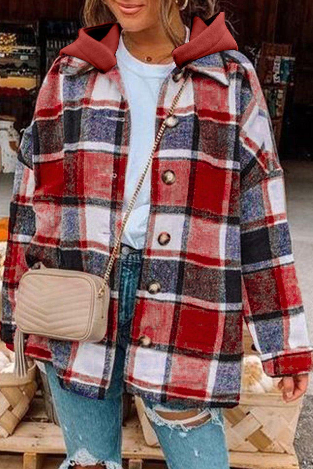 Plaid Hooded Button Shacket