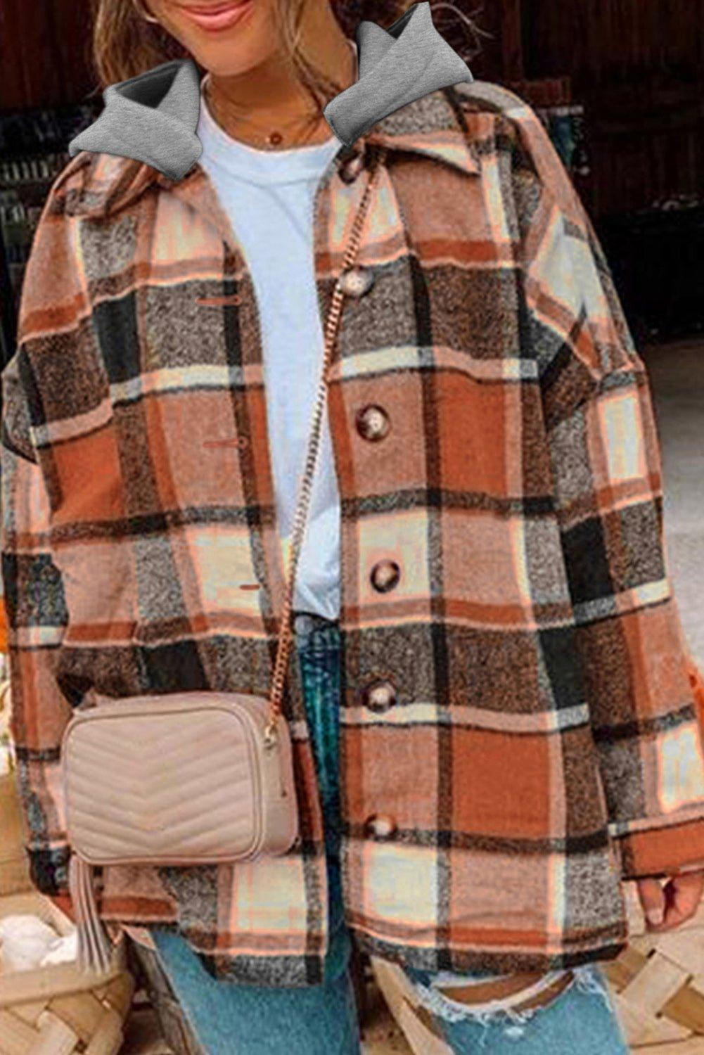 Plaid Hooded Button Shacket