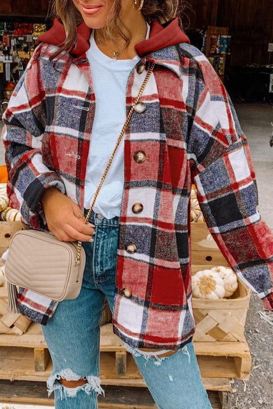 Plaid Hooded Button Shacket