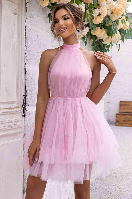 Pink Princess Backless Halter Dress