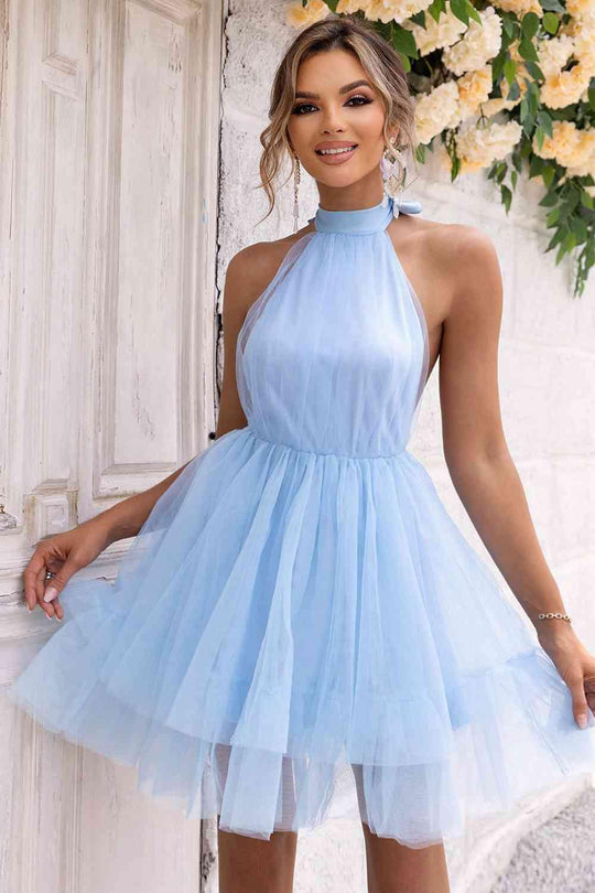 Blue Princess Backless Halter Dress