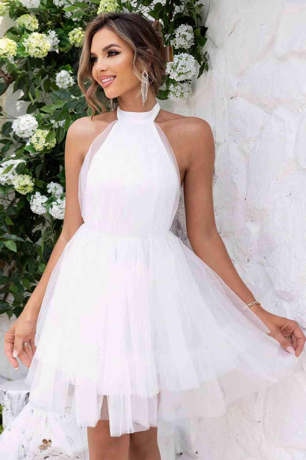 White Princess Backless Halter Dress