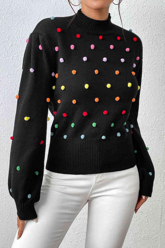 Rainbow Pom-Pom Long Sleeve Sweater - Klazzi Fashion Boutique