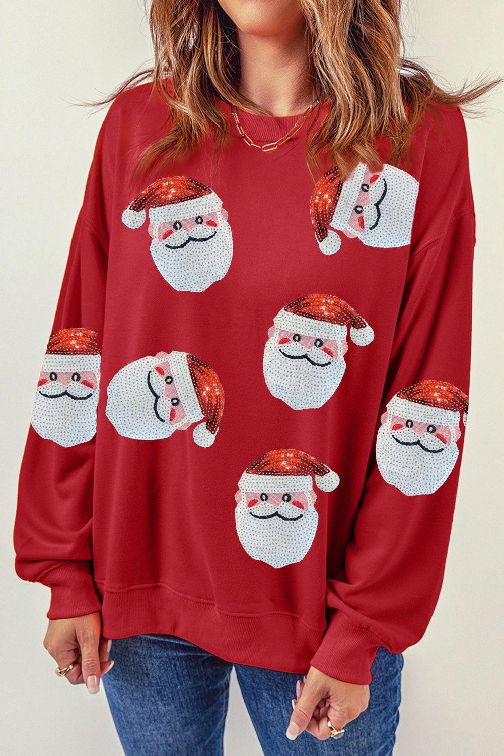 Red Santa Claus Sequin Graphic Sweater - Klazzi Fashion Boutique