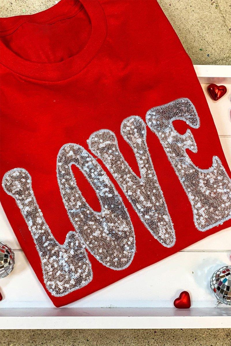 Red Sequined LOVE Valentines T-shirt - Klazzi Fashion Boutique