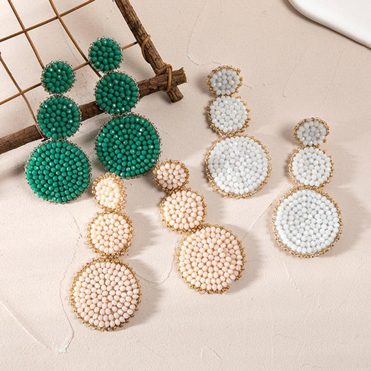 Round Beaded Woven Earrings - Klazzi Fashion Boutique