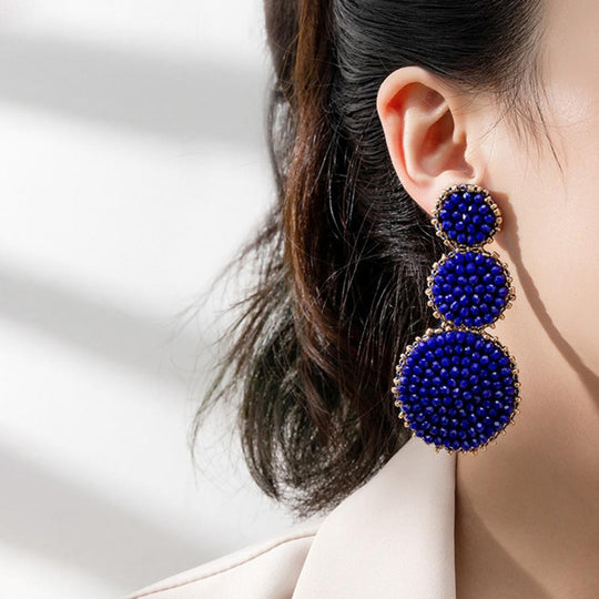 Round Beaded Woven Earrings - Klazzi Fashion Boutique