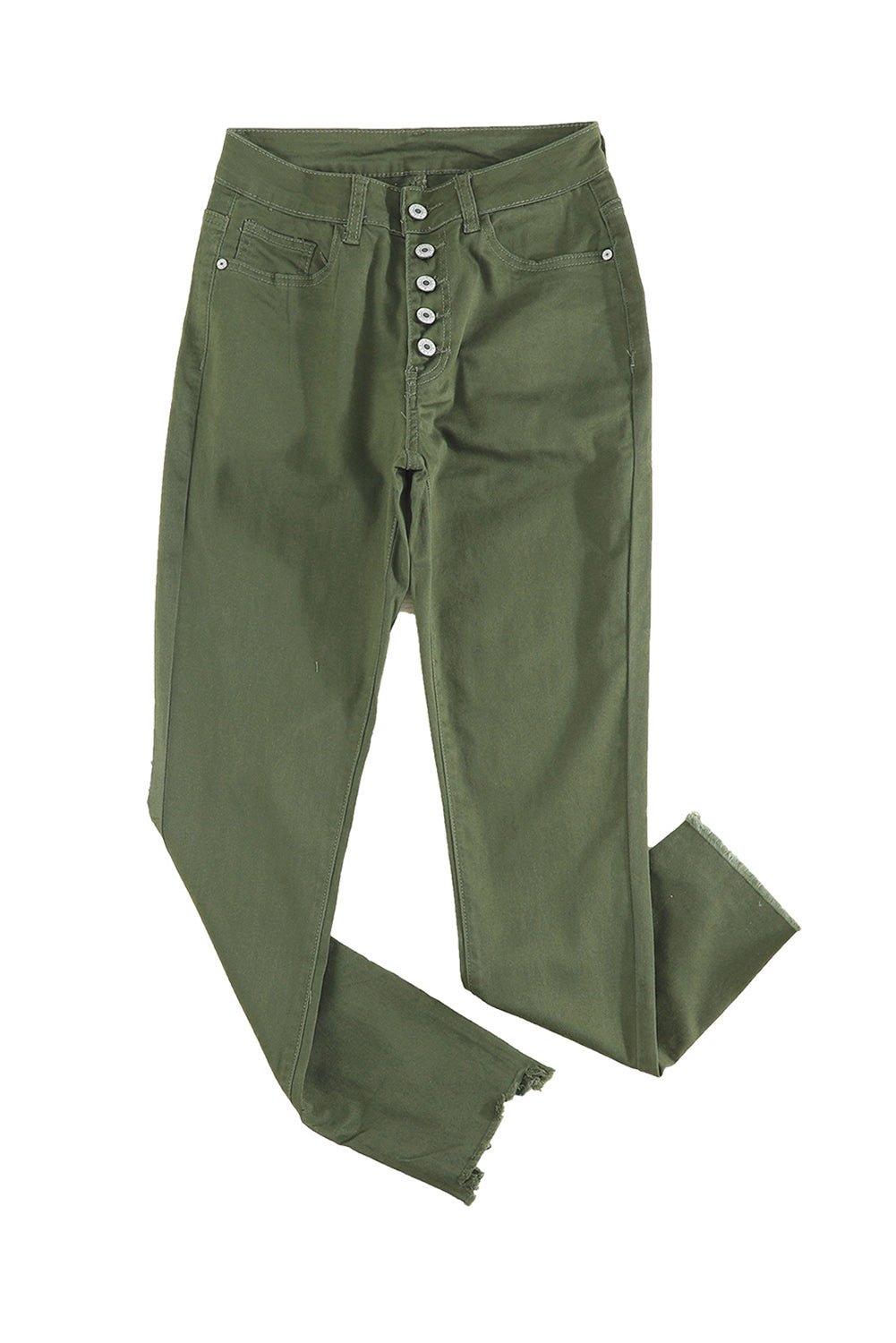 Sage Green Frayed Denim Jeans - Klazzi Fashion Boutique