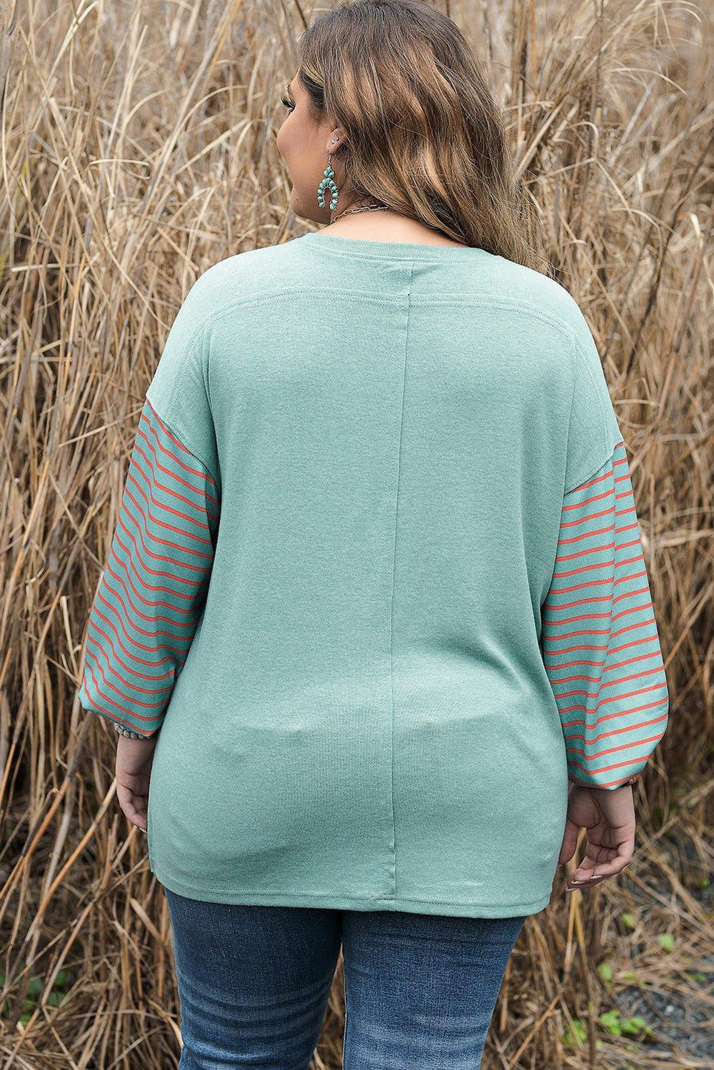 Sage Green Plus Size Striped Long Sleeve Shirt - Klazzi Fashion Boutique