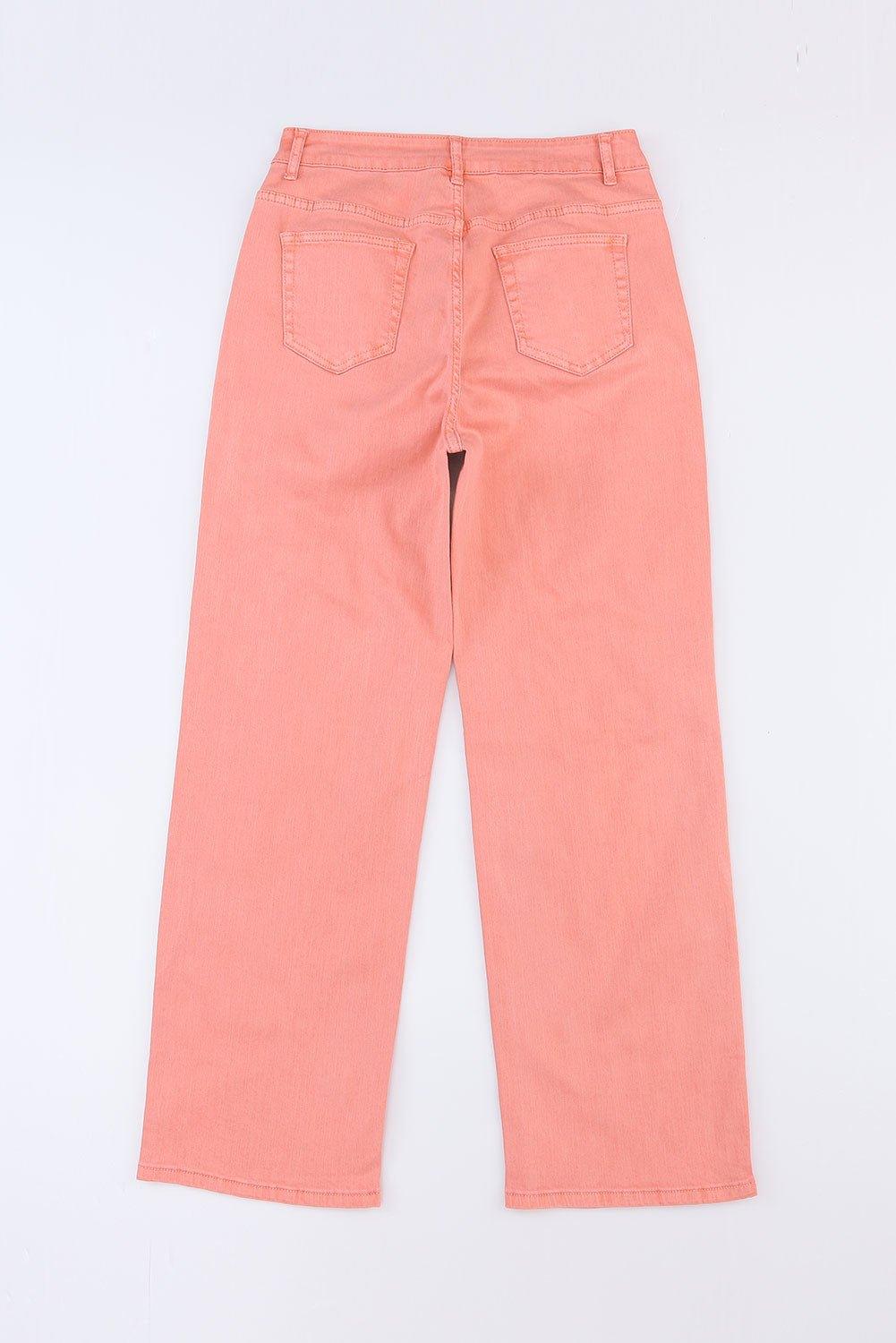 Salmon High Waist Ripped Straight Leg Jeans - Klazzi Fashion Boutique