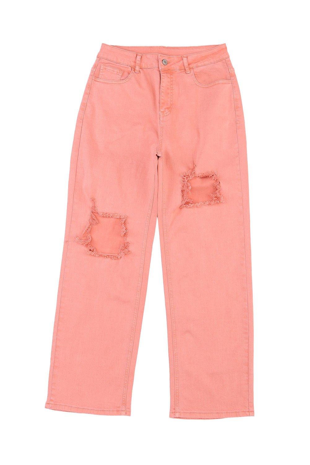 Salmon High Waist Ripped Straight Leg Jeans - Klazzi Fashion Boutique