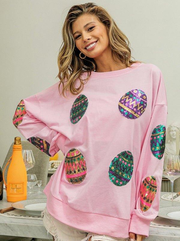 Sassy Sequin Easter Egg Sweater - Klazzi Fashion Boutique