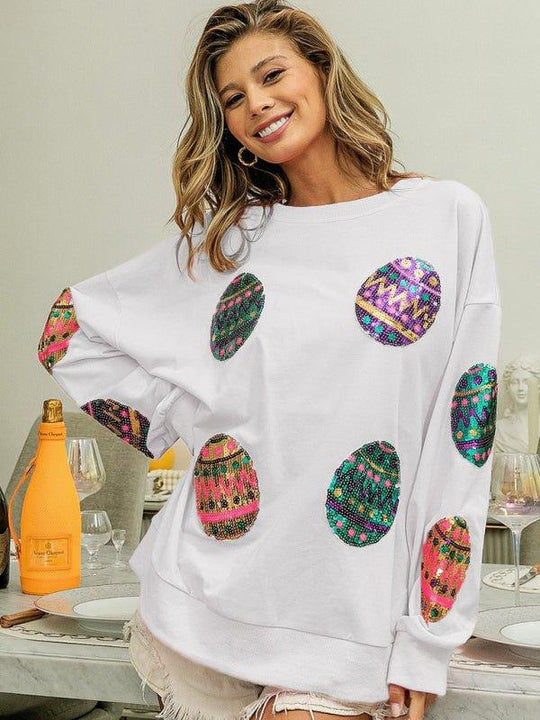 Sassy Sequin Easter Egg Sweater - Klazzi Fashion Boutique