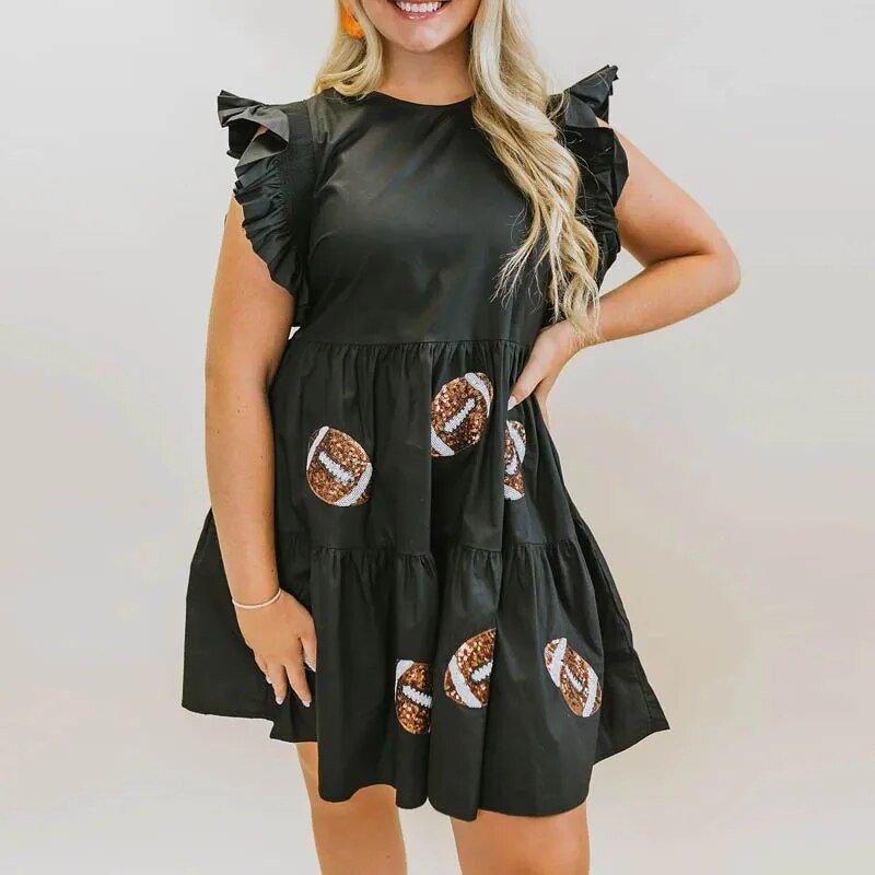 Sassy Women's Sequin Rugby Ruffle Football Mini Dresses