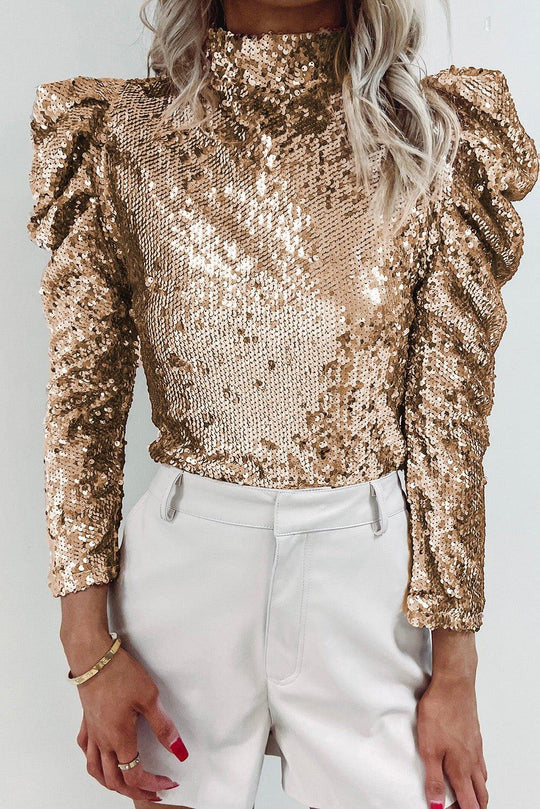 Sequin Bubble Sleeve Blouse