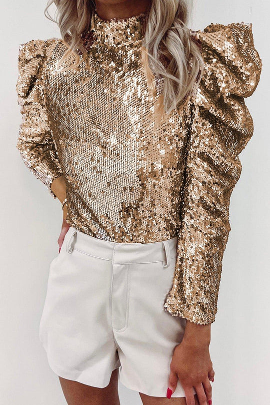 Sequin Bubble Sleeve Blouse - Klazzi Fashion Boutique