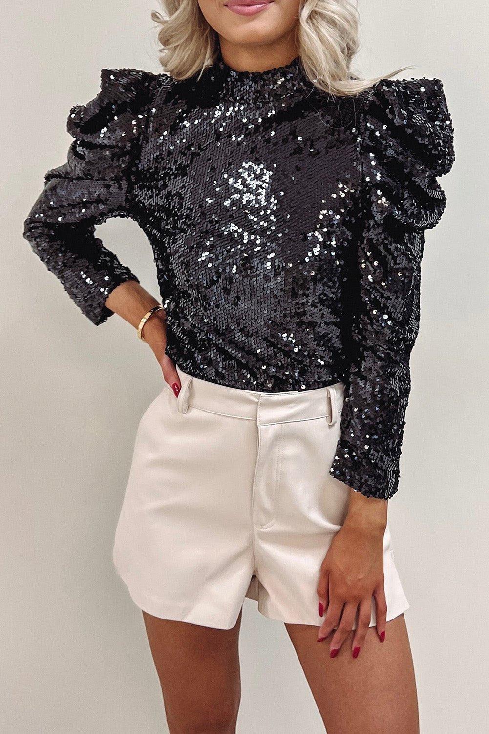 Sequin Bubble Sleeve Blouse