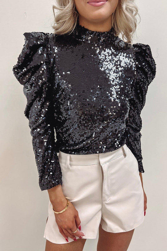 Sequin Bubble Sleeve Blouse