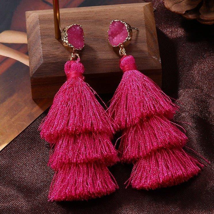 Silk Tassel Bohemian Layer Long Earrings - Klazzi Fashion Boutique