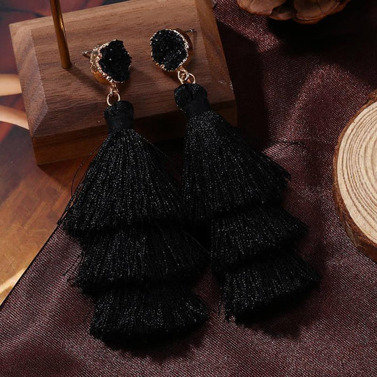 Silk Tassel Bohemian Layer Long Earrings - Klazzi Fashion Boutique