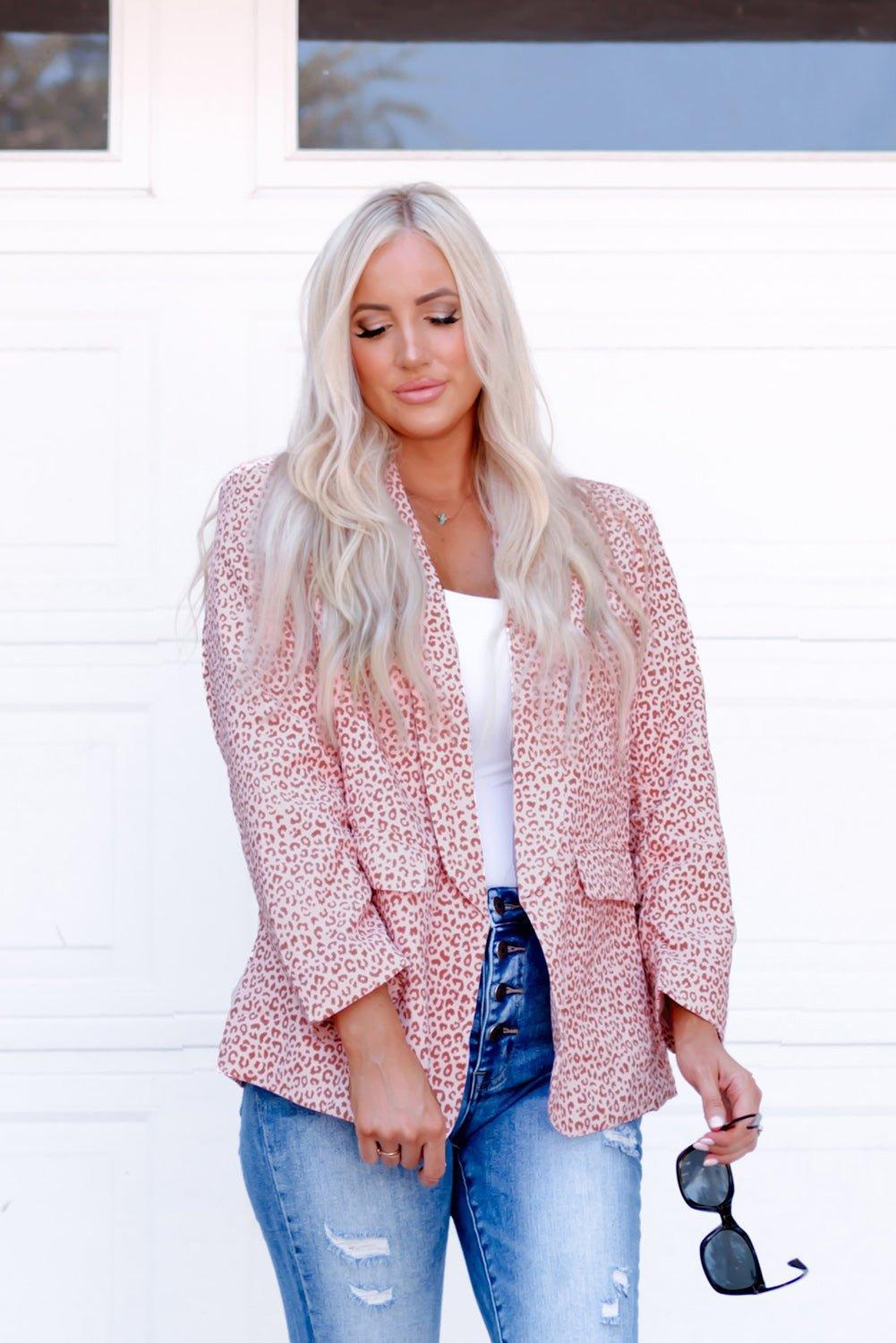 Silky Pink Leopard Blazer - Klazzi Fashion Boutique