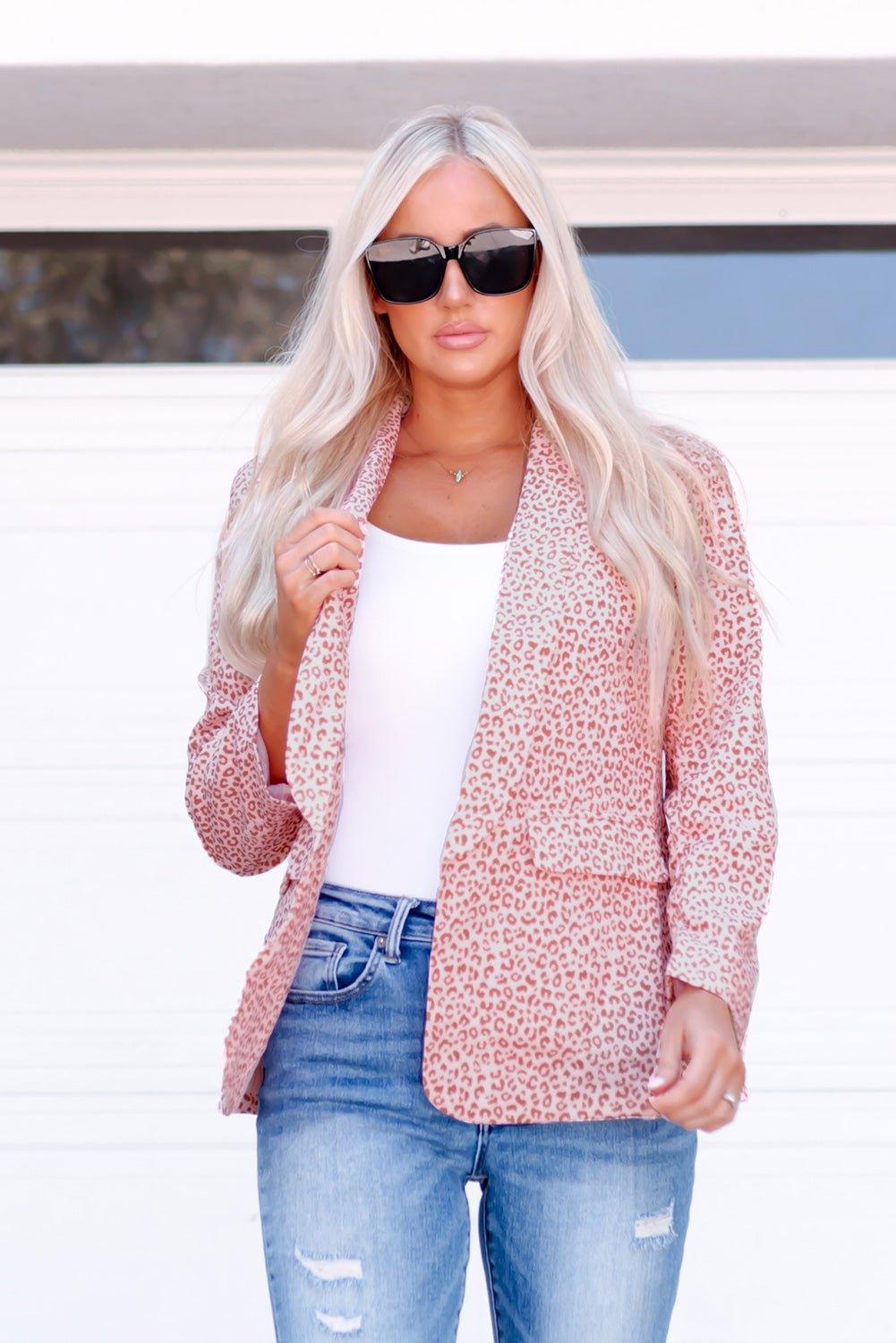 Silky Pink Leopard Blazer - Klazzi Fashion Boutique