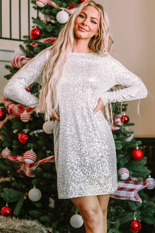 Silver Sparkle Mini Holiday Dress - Klazzi Fashion Boutique
