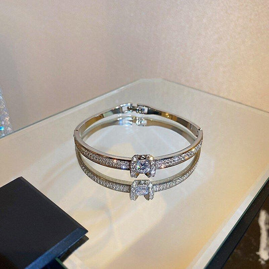 Silver Zircon Geometric Cuff Bangles - Klazzi Fashion Boutique