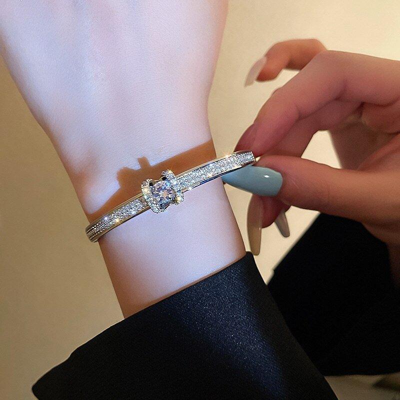 Silver Zircon Geometric Cuff Bangles - Klazzi Fashion Boutique