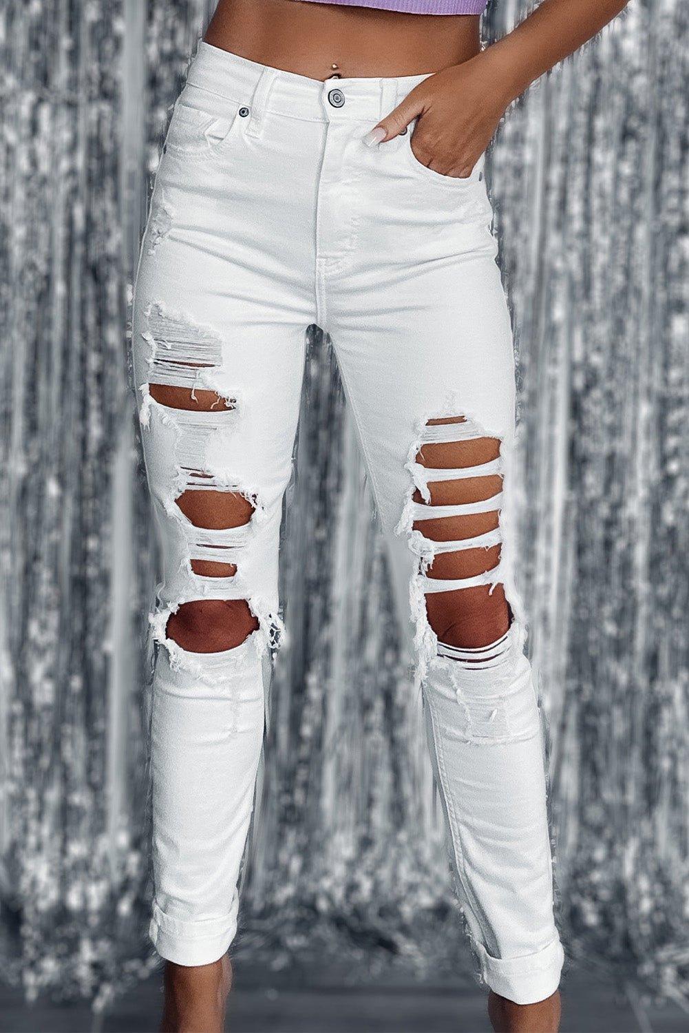 Skinny High Waist Distressed Ripped Jeans - Klazzi Fashion Boutique