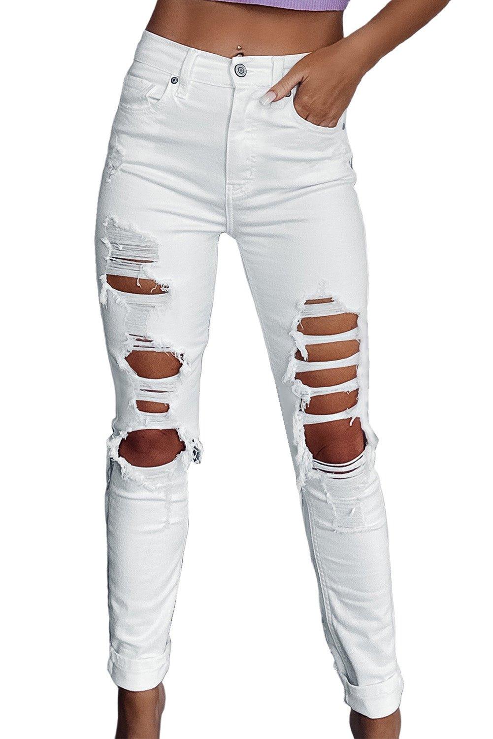 Skinny High Waist Distressed Ripped Jeans - Klazzi Fashion Boutique