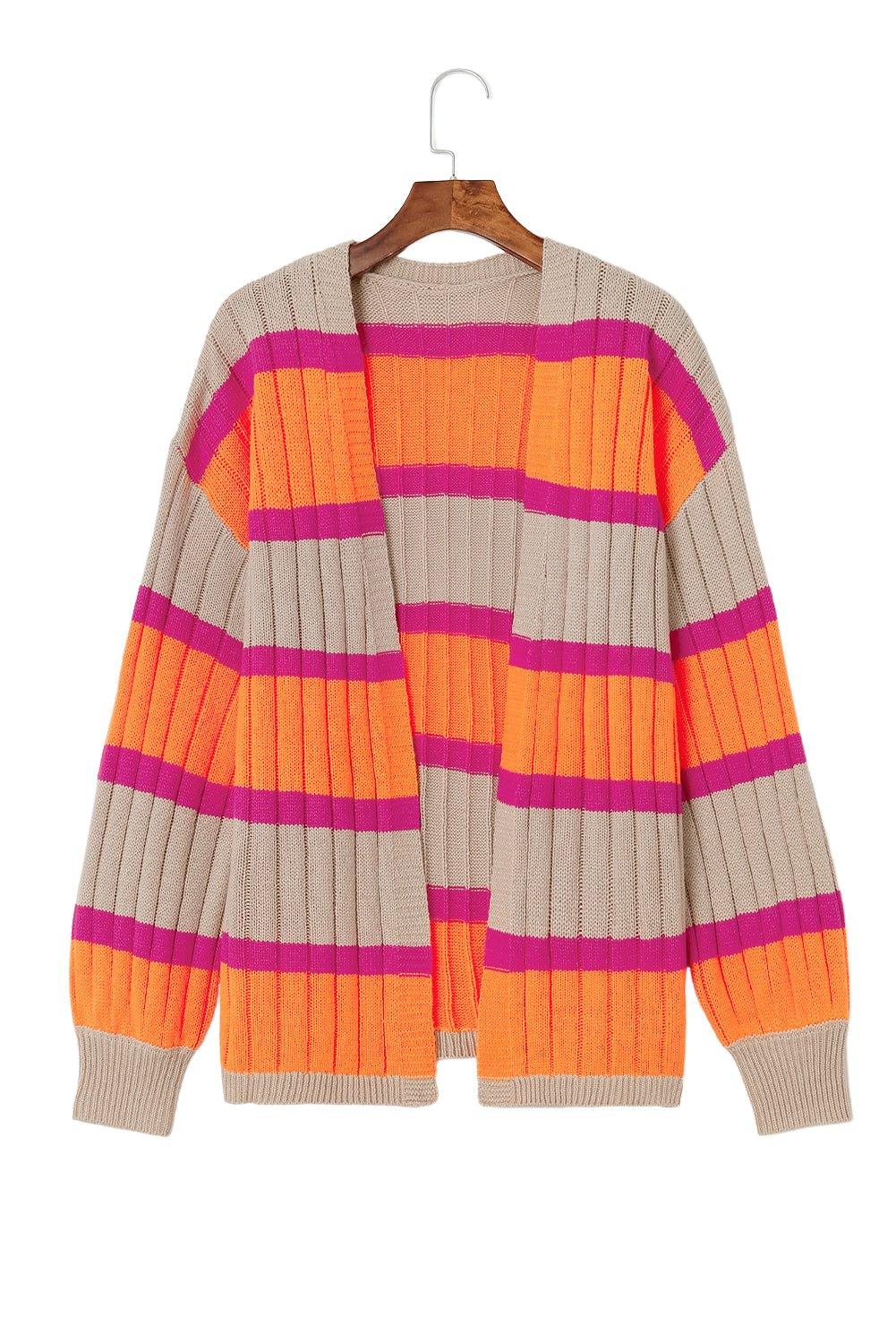 Slouchy Orange Striped Cardigan - Klazzi Fashion Boutique