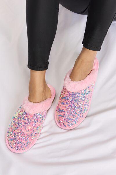 Sparkle Confetti Sequin Plush Slippers - Klazzi Fashion Boutique