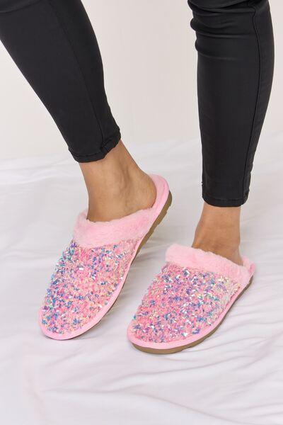 Sparkle Confetti Sequin Plush Slippers - Klazzi Fashion Boutique