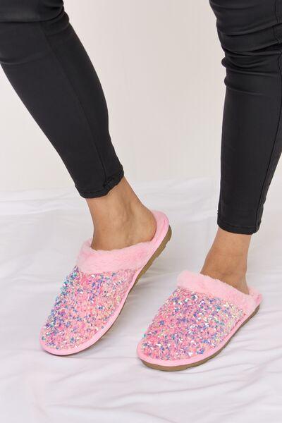 Sparkle Confetti Sequin Plush Slippers