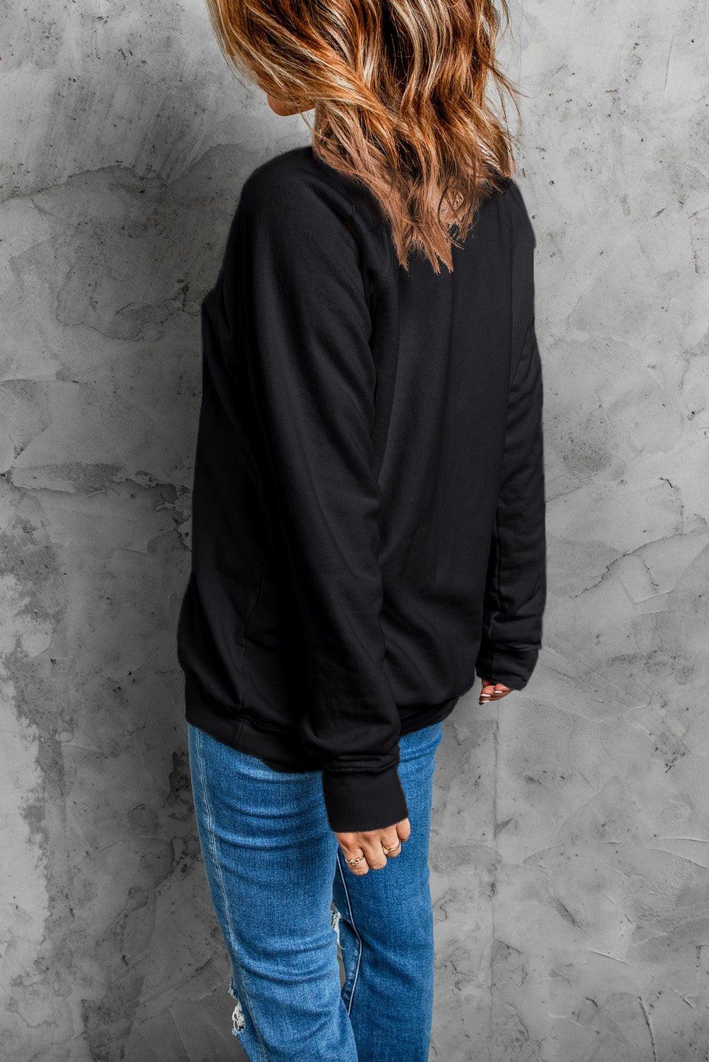 Sparkle Happy New Year Black Graphic Sweatshirt - Klazzi Fashion Boutique