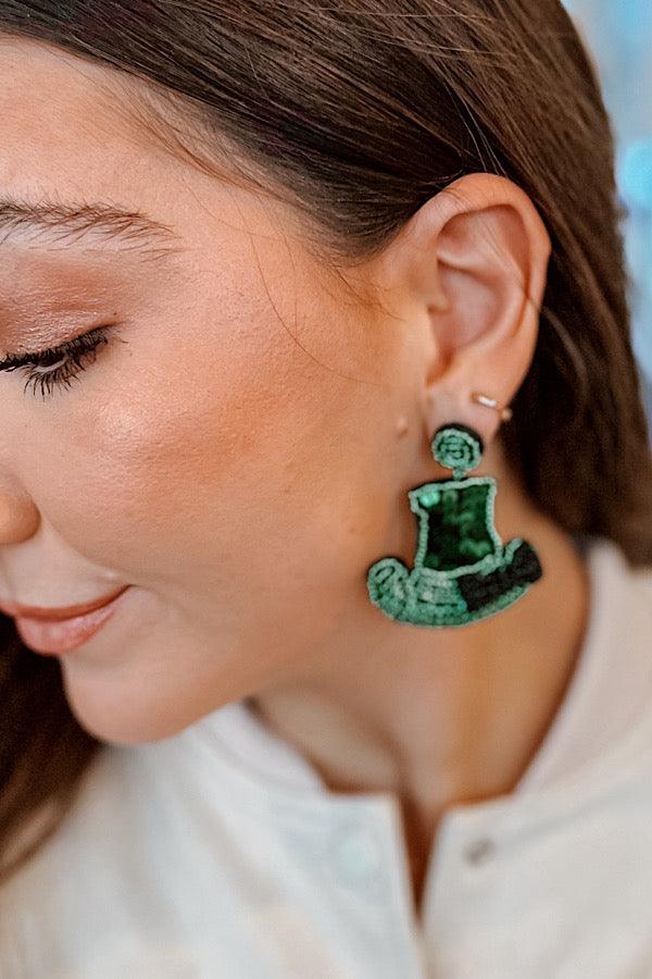 St. Patrick's Green Hat Beaded Earrings