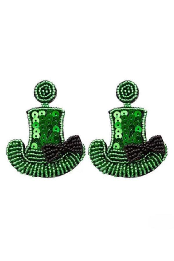 St. Patrick's Green Hat Beaded Earrings