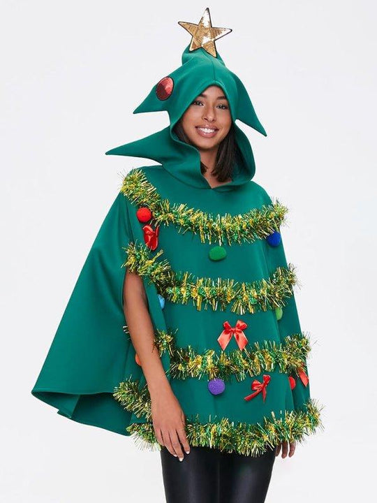 Star Hooded Christmas Tree Poncho Cape